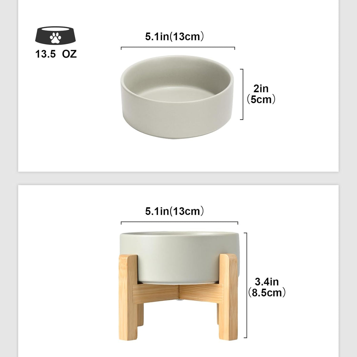 SPUNKYJUNKY Ceramic Elevated Dog Bowls 2 Pack - 5.1inch Raised Dog Bowls with Non-Slip Wooden Stand