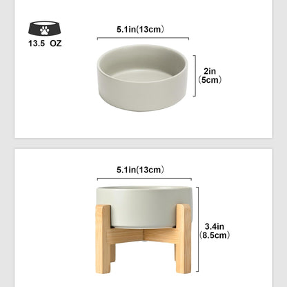 SPUNKYJUNKY Ceramic Elevated Dog Bowls 2 Pack - 5.1inch Raised Dog Bowls with Non-Slip Wooden Stand