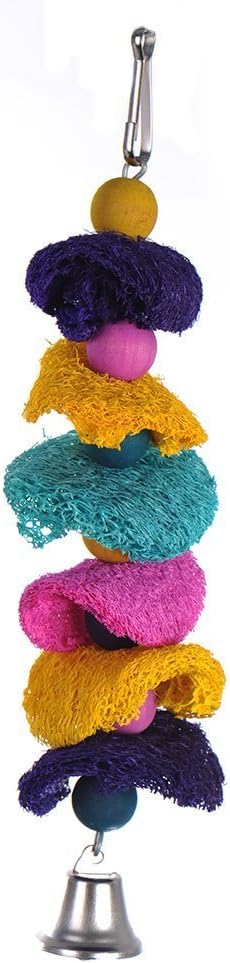 Hypeety Bird Toys Parrot Hanging Chew Toys Natural Colorful Loofah Shred and Preen Swing Bird Bell