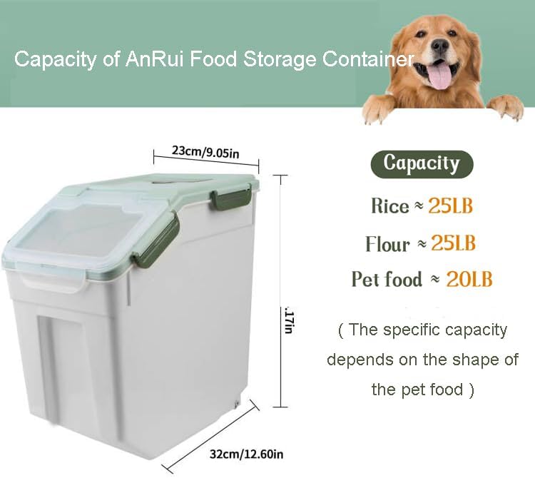 AnRui Airtight Flour Storage Container 25lb, Plastic Grain Storage Bucket, Rice Cereal Dispenser