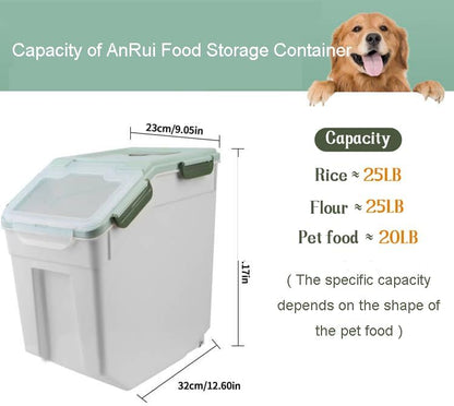 AnRui Airtight Flour Storage Container 25lb, Plastic Grain Storage Bucket, Rice Cereal Dispenser