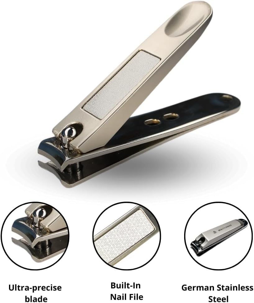 Nail Clippers Set 3 in 1 - Stainless Steel Toe Nail Clippers, Fingernail Clipper, Glass Nail File