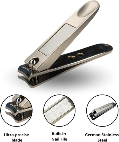 Nail Clippers Set 3 in 1 - Stainless Steel Toe Nail Clippers, Fingernail Clipper, Glass Nail File