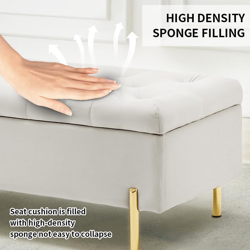 45.6 Inch Velvet Storage Bench Upholstered Tufted Settee Ottoman Bench with Storage, Bed End Bench