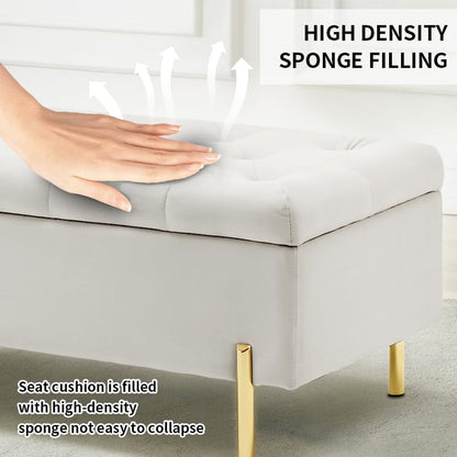 45.6 Inch Velvet Storage Bench Upholstered Tufted Settee Ottoman Bench with Storage, Bed End Bench