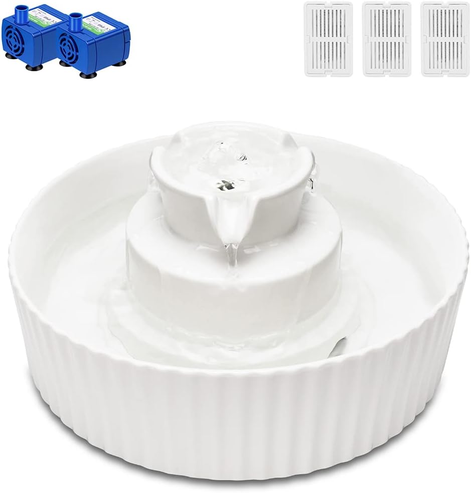 Ceramic Cat Water Fountain, 2.1L/71oz Cupcake Pet Water Fountain for Dog and Cat Indoor, 2 Ultra