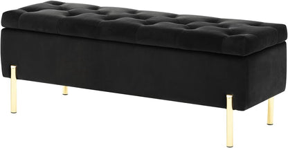 Velvet Storage Bench Ottoman,Versatile Seating with Hidden Storage,End of Bed Bench,Tufted Bench