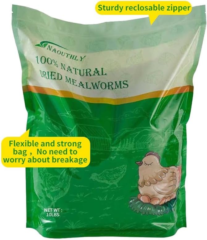 10lbs Dried Mealworms - Premium Non-GMO Chicken Feed, Nutritious High Protein Meal Worms- Food and