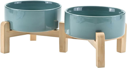 SPUNKYJUNKY Elevated Dog Bowls Ceramic, 5.1'' Dogs and Cat Food Water Bowls Raised with Non-Slip