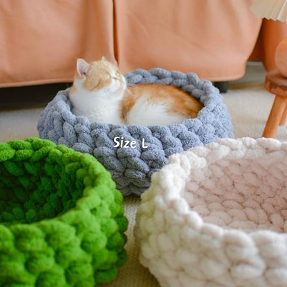 Cat Nest Bed – Premium Handwoven Washable Extra Soft Round Cave House for Indoor Kitten & Kitty