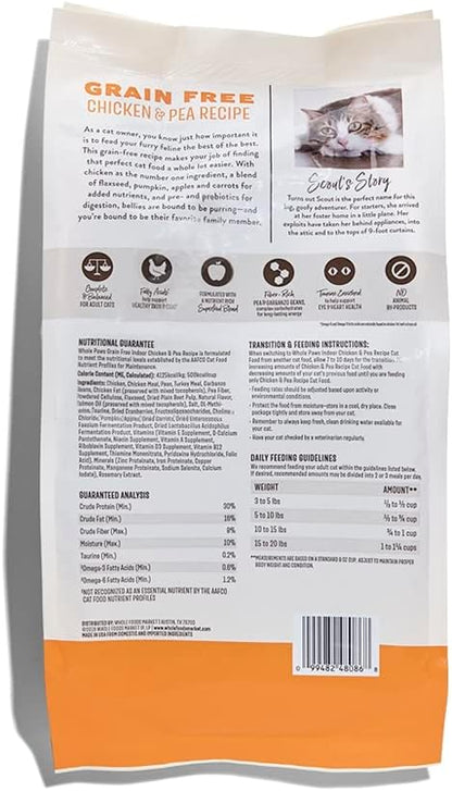Whole Paws, Grain-Free Dry Cat Food, Chicken & Pea Recipe, Enhanced with Fiber & Prebiotics, Indoor