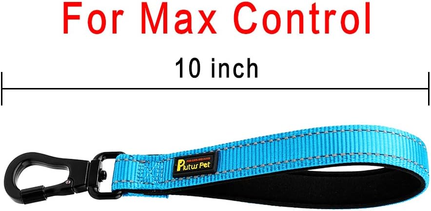 PLUTUS PET 10” Short Dog Leash, Reflective Nylon Padded Handle, Strong Traffic Leash with Carabiner