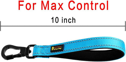 PLUTUS PET 10” Short Dog Leash, Reflective Nylon Padded Handle, Strong Traffic Leash with Carabiner