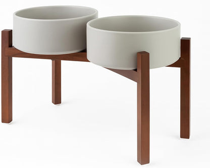 SPUNKYJUNKY Raised Ceramic Dog Bowls Set with Non-Slip Acacia Wood Stand for Large Sized Dog(60.87