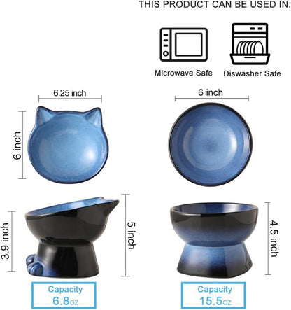 Nihow Elevated Cat/Dog Bowls Set : 6.2 Inch Ceramic Raised Cat Food & Water Bowl Set for Protecting