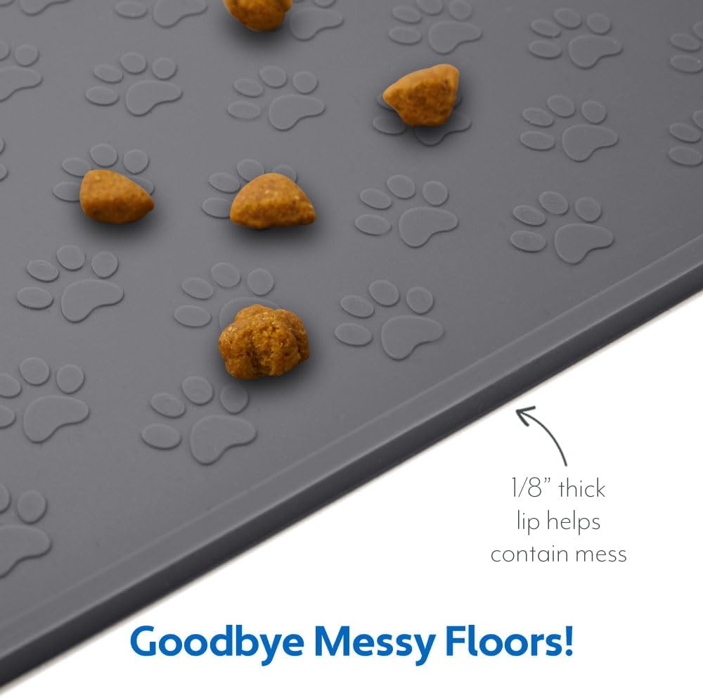 MIGHTY MONKEY 100% Waterproof Dog Food Mat, Raised Edges Silicone Pet Feeding Placemat for Cat