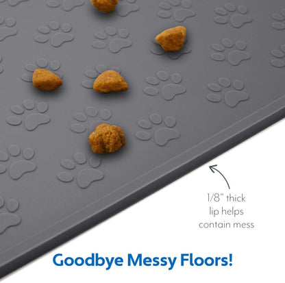 MIGHTY MONKEY 100% Waterproof Dog Food Mat, Raised Edges Silicone Pet Feeding Placemat for Cat