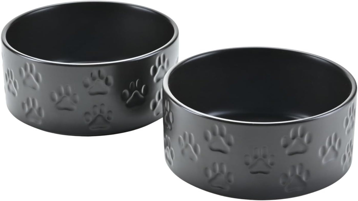 SPUNKYJUNKY Ceramic Dog and Cat Bowls 2 Pack, 5.1'' Dog and Cat Food Water Double Feeding Bowls