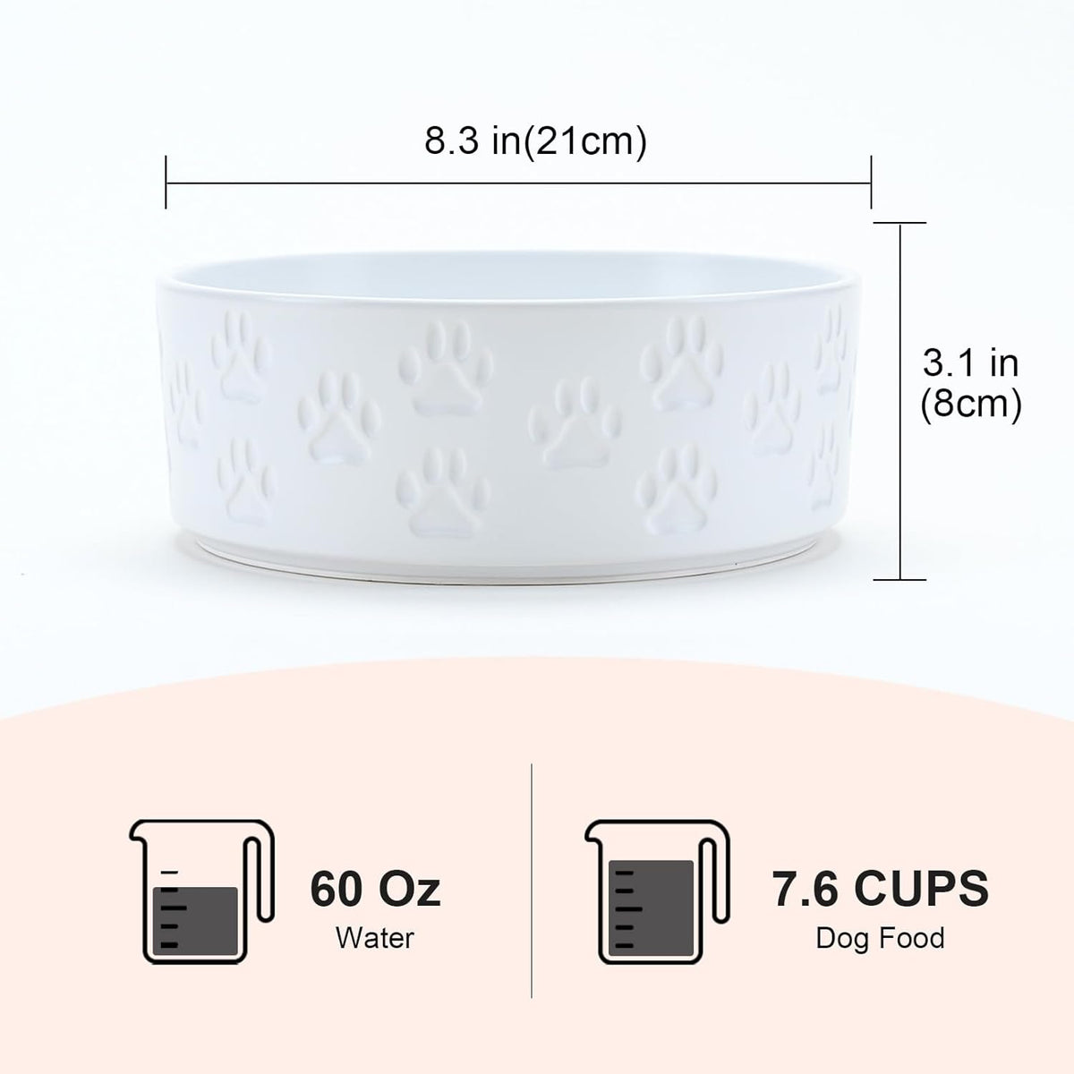SPUNKYJUNKY Ceramic Dog Bowls 2 Pack, 8.3'' Dog Food Water Double Feeding Bowls Non-Slip for Medium