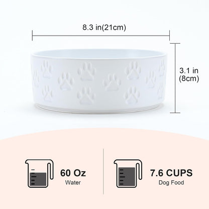 SPUNKYJUNKY Ceramic Dog Bowls 2 Pack, 8.3'' Dog Food Water Double Feeding Bowls Non-Slip for Medium