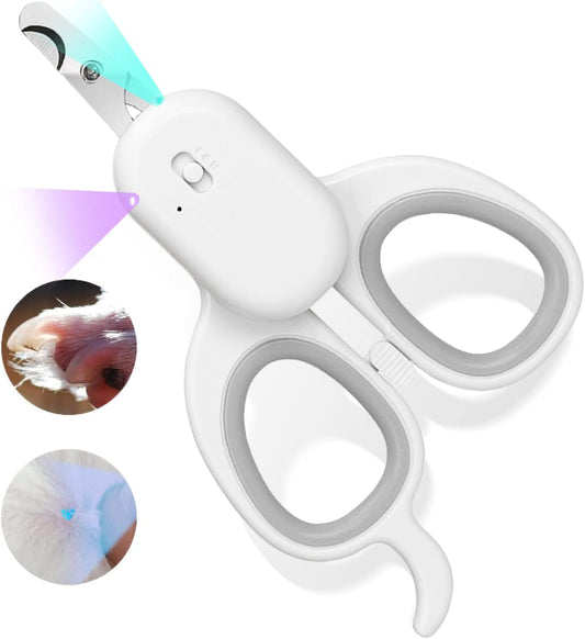 PAKEWAY Pet Nail Clipper with LED & -U-V Light, Cat Claw Trimmer with Ultra Bright LED Light for