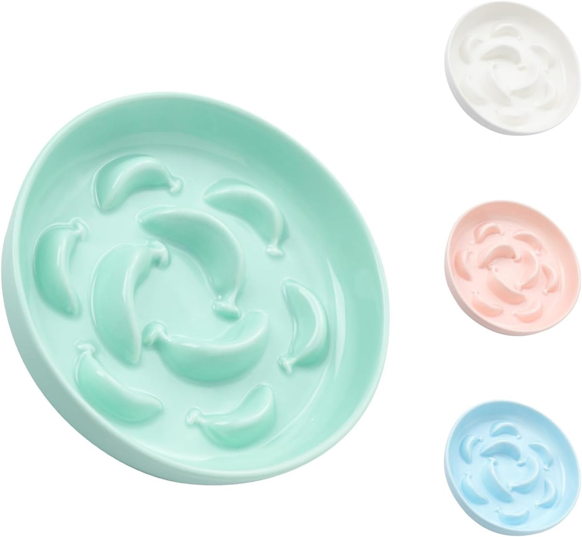 Ceramic Cat Slow Feeder Bowl - Pastel Series Cat Plate for Dry and Wet Food - Cute Maze Feeder Dish