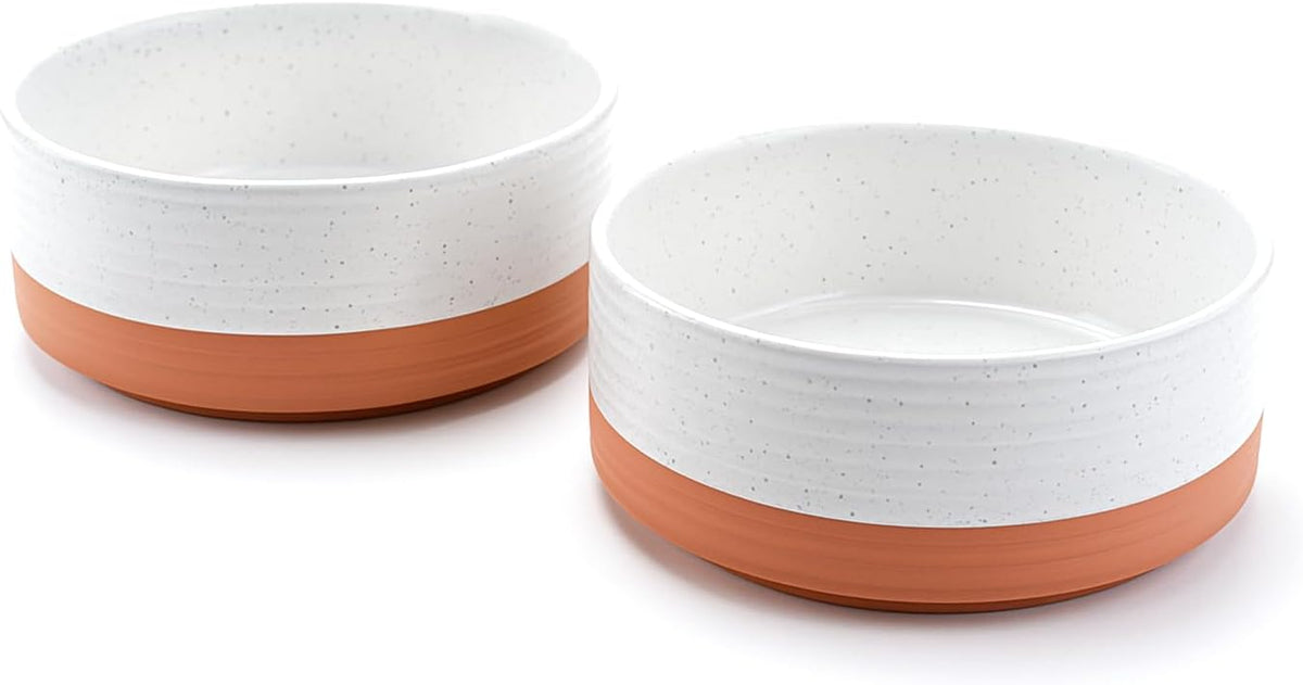 SPUNKYJUNKY Ceramic Dog and Cat Bowls 2 Pack, 5.1'' Dog and Cat Food Water Double Feeding Bowls