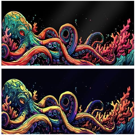 24X12IN Blacklight Octopus Sea Monster HD 3D Black Light Aquarium Background UV Reactive Background