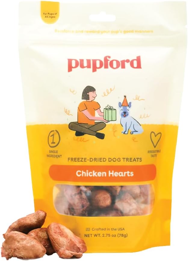 Pupford Freeze Dried Chicken Hearts Treat for Dogs & Puppies - Healthy, Natural, Single Ingredient