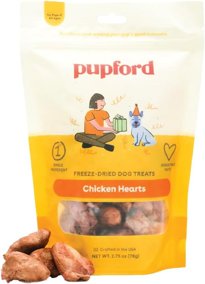 Pupford Freeze Dried Chicken Hearts Treat for Dogs & Puppies - Healthy, Natural, Single Ingredient