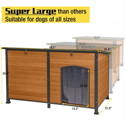 Aivituvin Dog House Outdoor 59" Extra Large Insulated Dog Kennel with Movable Insulation