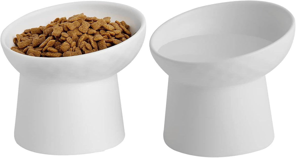 Ceramic Raised Cat Bowls, Elevated Tilted Cat Food and Water Bowls Set, Porcelain Stress Free Pet