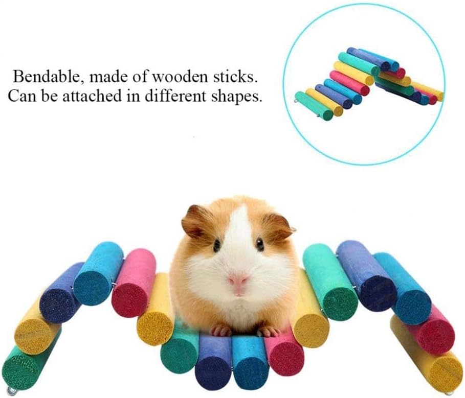 PIVBY 2PCS Wooden Hamster Bridge, Flexible Natural Wooden Ladder Bridge Tunnel Hideout, Hamster