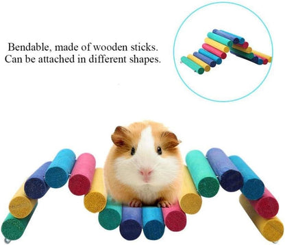 PIVBY 2PCS Wooden Hamster Bridge, Flexible Natural Wooden Ladder Bridge Tunnel Hideout, Hamster