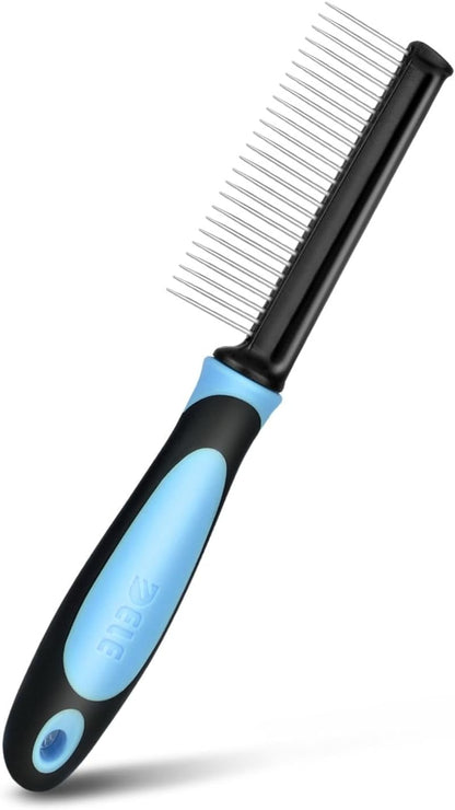Flexzion Metal Pet Comb for Cats & Dogs - Sturdy Stainless Steel Rounded Teeth with Non-Slip Soft