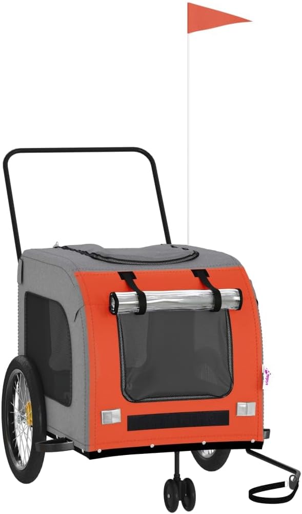 Tidyard Pet Bike Trailer Orange and Gray Oxford Fabric and Iron Pet Bicycle Carrier, Animal Bike