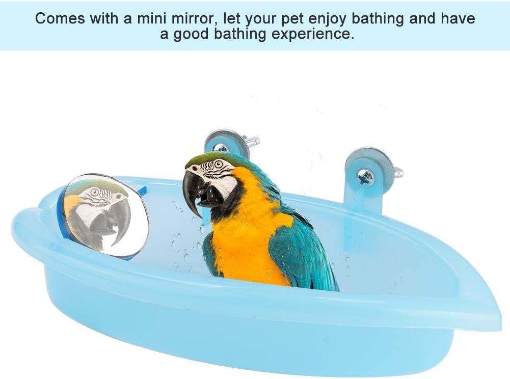 Tnfeeon Pet Bird Bathing Box, Cute Blue Pet Parrot Bathtub Box with Mirror Bird Cage Toy Accessory