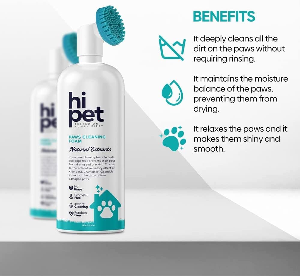 Hi Pet Dog Paw Cleaner Foam with Built-in Paw Scrubber Brush, Paw Cleaner for Dogs and Cats, Cat