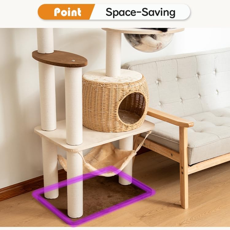 56.6in Large Wooden cat Tower for Large Multiple Cats,cat Tree with Observation Deck, Suitable for