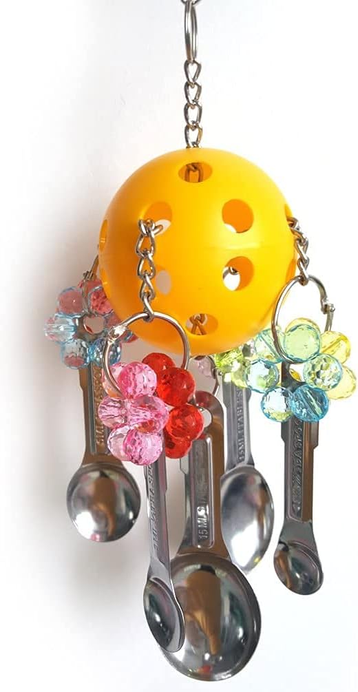 Litewoo Bird Chew Toy with Metal Spoons Ball Chewing Toy Hanging Swing for Parrot Macaw Cage