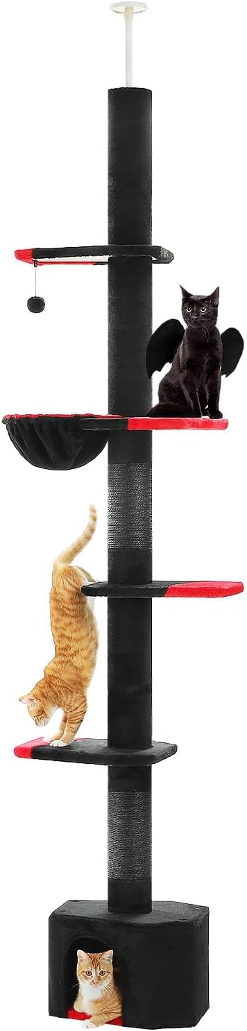PAWZ Road Gothic Cat Tree, Floor to Ceiling Cat Tower with Adjustable Height (86.8-120 Inches), 5