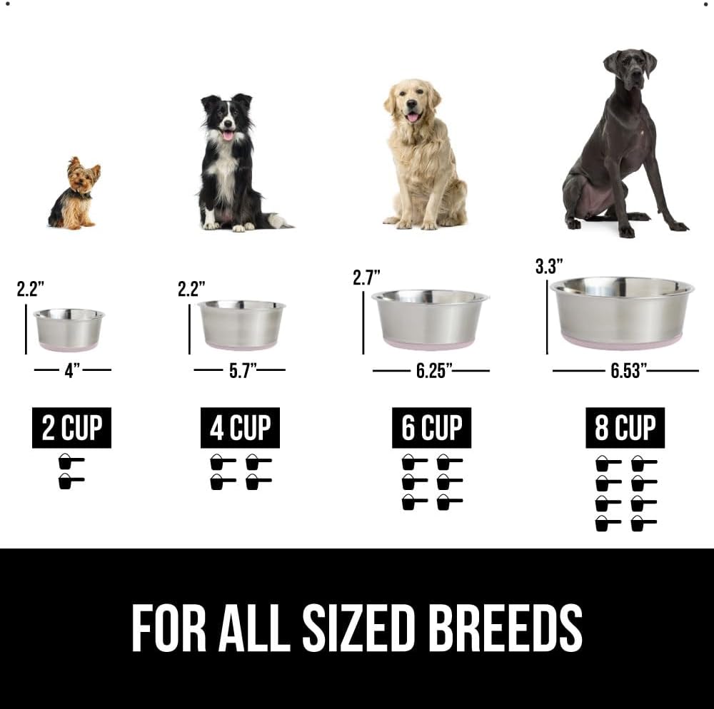 GORILLA GRIP Set of 2 Dog Bowls, Holds 6 Cups (48 fl oz), Heavy Duty Metal Food and Water Bowl for