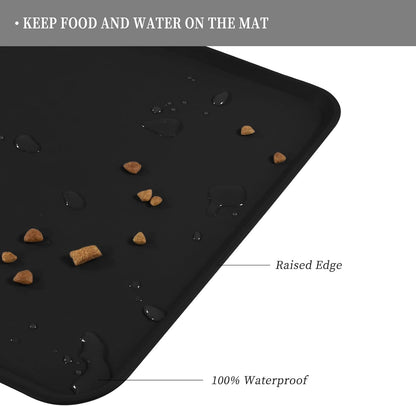 Waterproof Pet Feeding Mat with High Raised Edges, Heavier and Thicker Placemats for Cat Dog Water