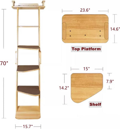 Modern 70“ Tall 6 Level Leaning Cat Climbing Ladder Tree Tower Condo with Large Perch Platform for