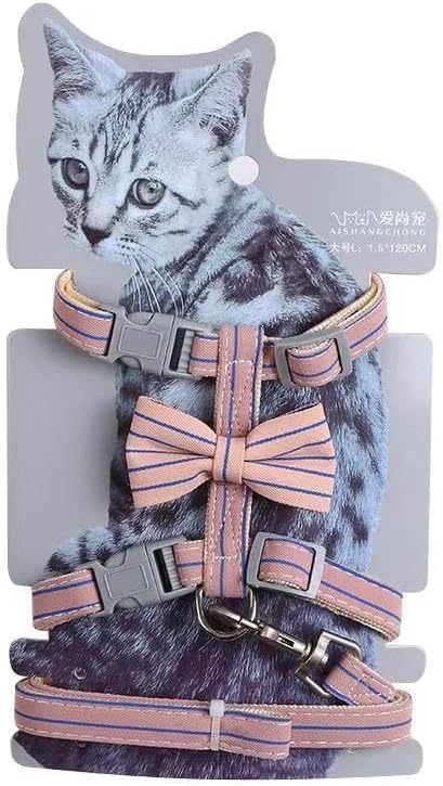 Butterfly Bow Tie Cat Harness and Leash Set - Adjustable, Escape-Proof, Breathable Kitten Vest with