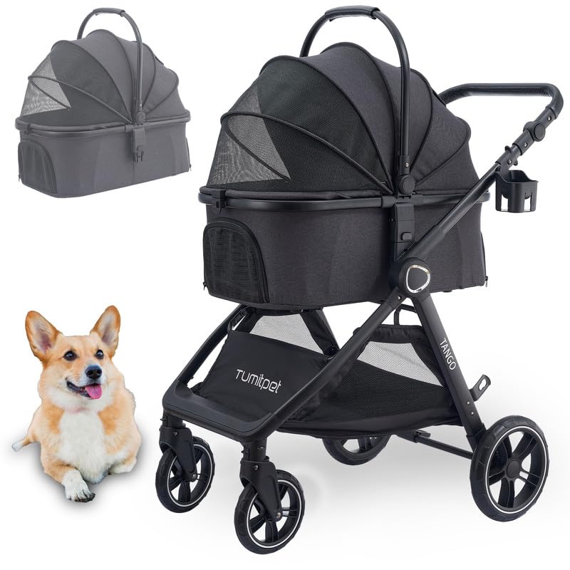 Tango Pet Stroller, 2 in 1 Dog Stroller for Small Medium Dogs Cats Carriage with Removable Carrier