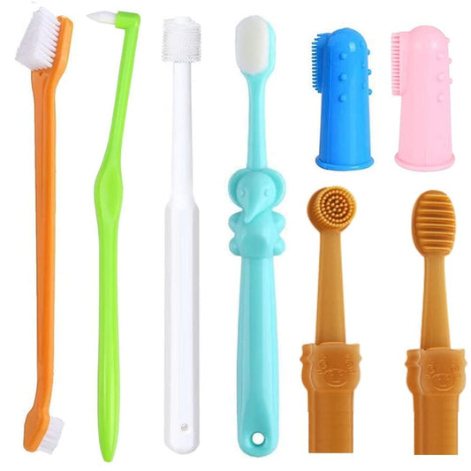 8 Pack Small Dog & Cat Toothbrush Kit, 360º Pet Toothbrush/Mini Head/Dual Head / 10000 Ultra-Soft