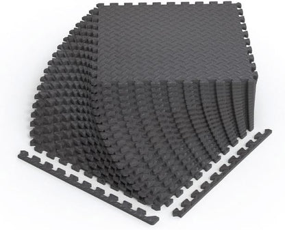 Norsk Foam Floor Gym Mats with Interlocking Tiles, .47" Thick, 24"x24", 36-Pack, 144 Square Feet