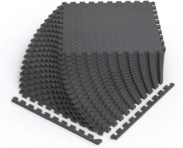 Norsk Foam Floor Gym Mats with Interlocking Tiles, .47" Thick, 24"x24", 24-Pack, 96 Square Feet