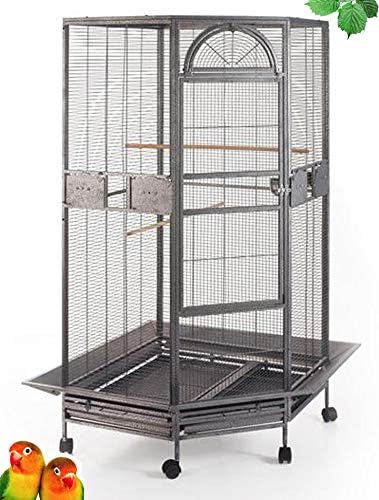 64" Extra Large Corner Bird Flight Breeding Wrought Iron Rolling Parrot Cage Side Solid Metal Plate